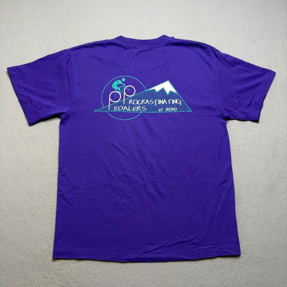 Hanes T-Shirt Mens Large Purple 1994 Procrastinating Pedalers Reno Vintage 90s